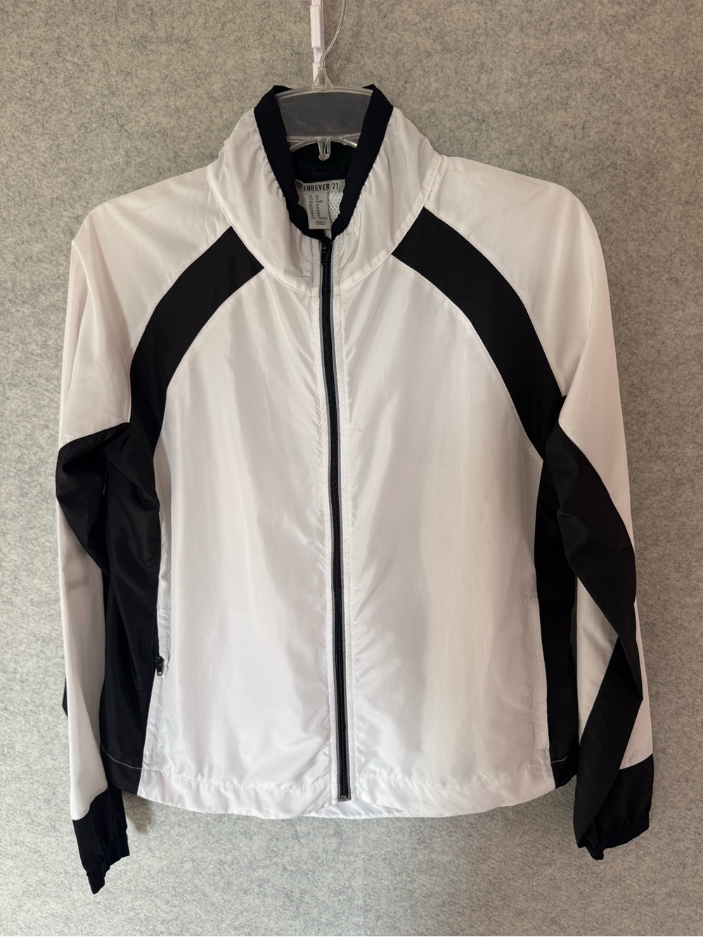 Forever 21 White and Black Zip-Up Colorblock Active Jacket